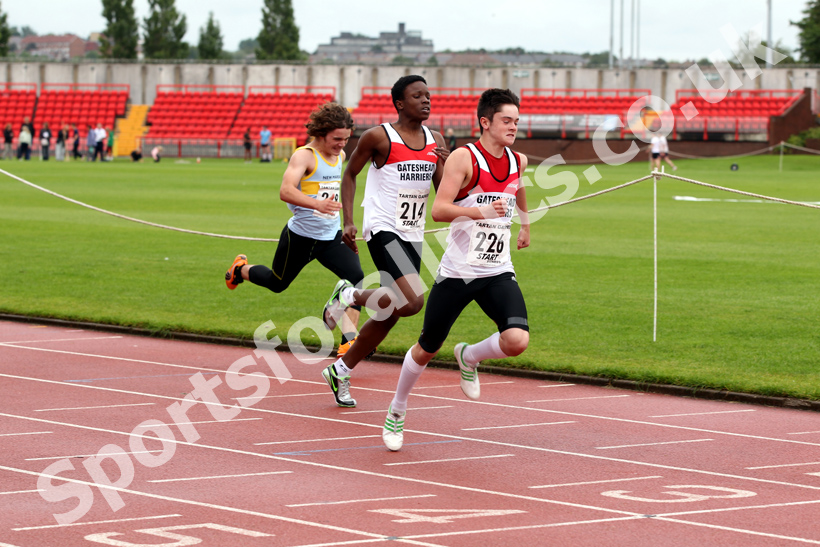 Zachary Haddon (Gateshead Harriers) wins the Under-15 100 metres, Gateshead Tartan Games
